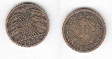 10 Rentenpfennig Messing Münze Deutsches Reich 1923 G, Jäger 309 (112761)