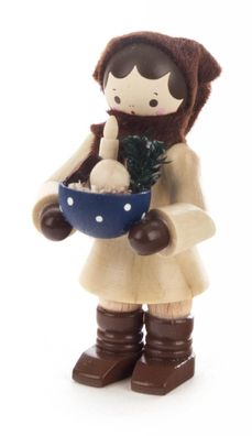 Miniatur Frau mit Schüssel H: 5,7cm NEU Holzfigur Holzminiatur Weihnachten