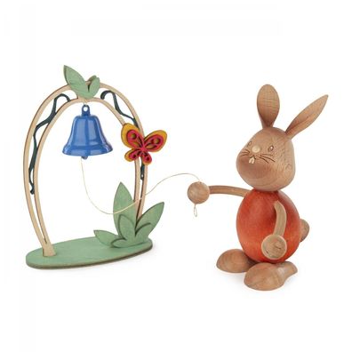 Osterhase Hase Stupsi" mit Glocke" Höhe 13cm NEU Osterfigur Holzhase