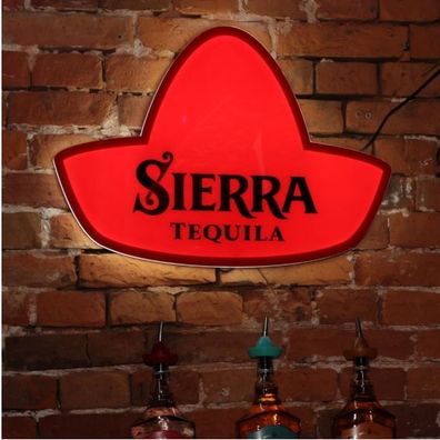 Sierra Tequila Leuchtreklame Sombrero Werbeschild zum Hängen aus Acrylglas mit