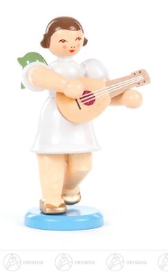 Engel mit Mandoline, kurzer Rock, farbig H=6,5 cm NEU Weihnachtsfigur Holzfigur