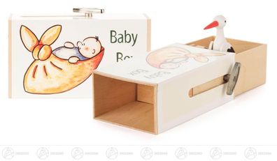 Musikdose Musikdose "Baby-Box" mit Storch H=ca 6 cm NEU Erzgebirge Spieldose