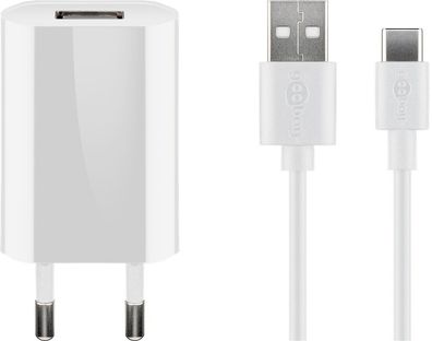 goobay USB C Ladeset 1 A Netzteil mit Type C Kabel weiß 1 m (1er Softpack)