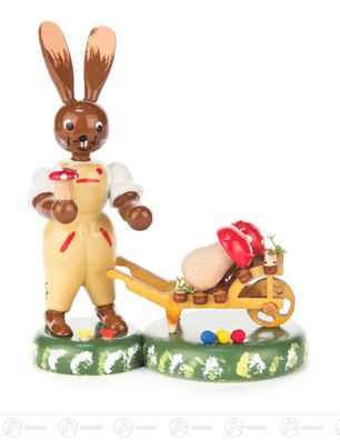 Hase mit Schubkarre und Pilzen B= x H=ca 8,5 cmx10,5 cm NEU Osterhase Osterdeko