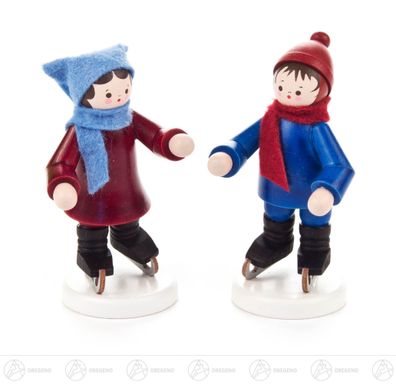 Miniatur Schlittschuhkinderpaar farbig H=ca 7 cm NEU Erzgebirge Weihnachtsfigur