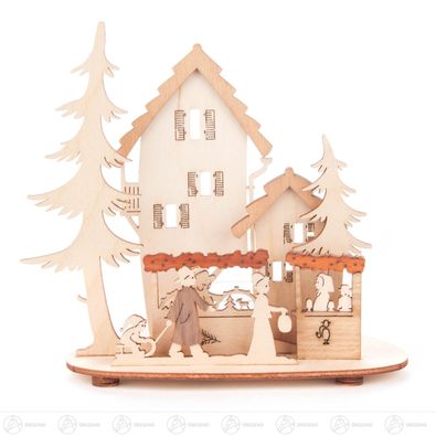 Teelichthalter Weihnachtsmarkt BxHxT 15 cmx14,5 cmx10 cm NEU Erzgebirge