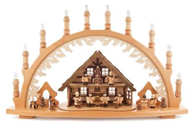 Schwibbogen »Hutzenstube« mit Figuren, el. bel. 66,5x42,5x15cm NEU Lichterbogen