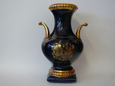 Echt Kobalt Porzellan Vase mit Henkel 22 Carat Gold Malerei Handarbeit