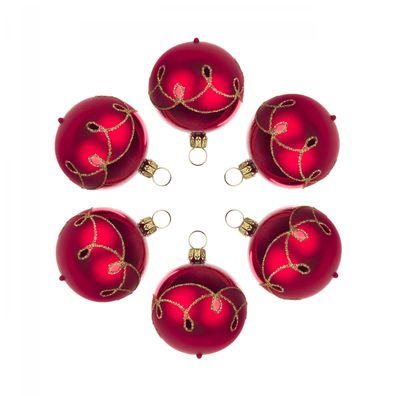 Thüringer Christbaumschmuck Kugel rot-matt Tropfenmuster (6) BxHxT 6x6x6cm NEU Ba