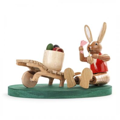 Osterhase Ruhender Hase mit Karre H: 11cm NEU Osterfigur Osterdeko Holz