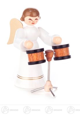 Engel mit Bongos, langer Rock, farbig H=ca 6 cm NEU Weihnachtsfigur Holzfigur