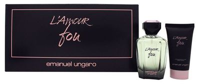 Emanuel Ungaro L`Amour Fou Set EdP 100 ml Body Lotion 50 ml Travel Pouch NEU OVP