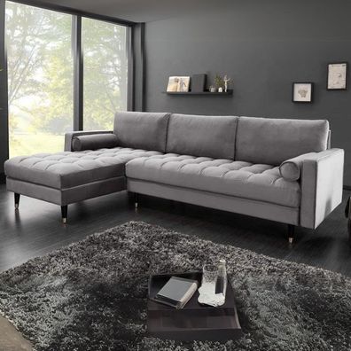 Ecksofa 260cm Ottomane beidseitig Comfort grau Samt Federkern Design Lounge