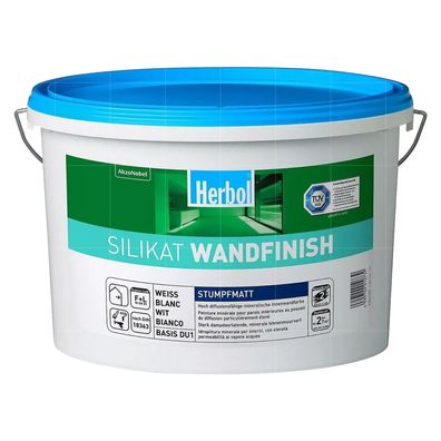 HERBOL Silikat Wandfinish 12.5 LTR Innenwandfarbe Dispersions-Silikatfarbe WEISS