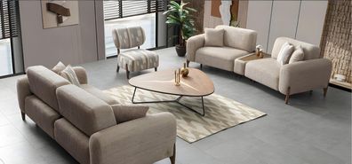 Sofagarnitur 3 + 3+1 Sitzer Set Design Sofas Polster Couchen Stoff Relax Moderne