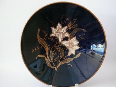 kobalt Porzellan Schale Obstschale Servierplatte Beilagenplatte mit Echt Gold Malerei