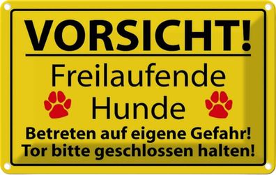 vianmo Blechschild 18x12cm Vorsicht Freilaufende Hunde Gelbes Schild Deko Geschenk