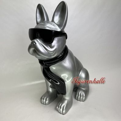 Französische Bulldogge Sonnenbrille Krawatte Figur Statue Pop Art silber groß Deko