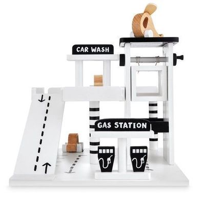 Holzgarage Kinder mit Aufzug, Tankstellen, Waschanlage, Hubschrauber und Spielautos