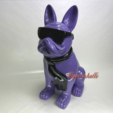 Französische Bulldogge Sonnenbrille Krawatte Figur Statue Pop Art lila groß Deko