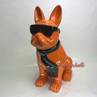 Französische Bulldogge Sonnenbrille Deko Figur Statue Pool Hund Pop Art Design orange