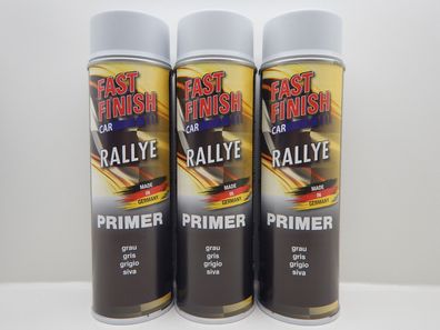 3x FAST FINISH CAR RALLYE PRIMER GRAU Haftgrund Grundierung KFZ Lackspray 500ml