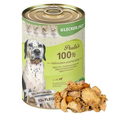 6 - 24 Stk. Lecker. Pet® Paula's 100 % Hähnchen und Karotte Hundefutter Nassfutter