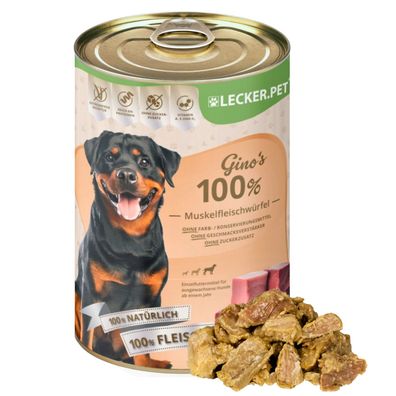 6 - 24 Stk. Lecker. Pet® Gino's 100 % Muskelfleischwürfel Rind & Schwein Hundefutte