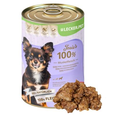 6 - 24 Stk. Lecker. Pet® Josie's 100 % Muskelfleisch Rind Hundefutter Nassfutter