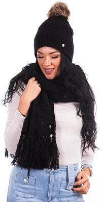 HEYO Damen Mütze Schal Set für Winter Kuschelig Strickmütze Winterschal mit Fransen