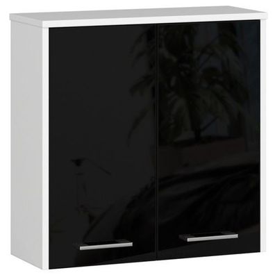 Hängender Badezimmerschrank AKORD FIN Weiß 60 cm Front Schwarz Glanz 60x60x22,5 cm