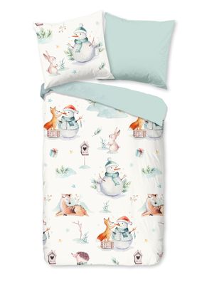 Good Morning Kids Flanell Bettwäsche 135x200 Magic Winter Schnee hellblau 30963