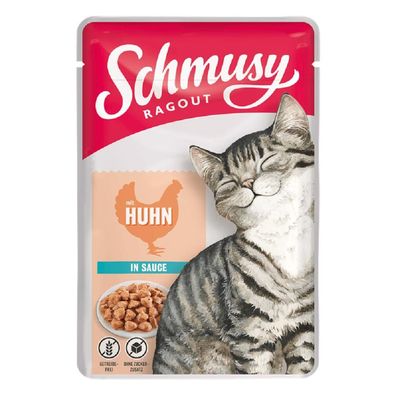 Schmusy ¦ Ragout mit Huhn in Sauce - 22 x 100g ¦ nasses Katzenfutter in Pouchbeutel