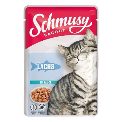 Schmusy ¦ Ragout mit Lachs in Sauce - 22 x 100g ¦ nasses Katzenfutter in Pouchbeutel