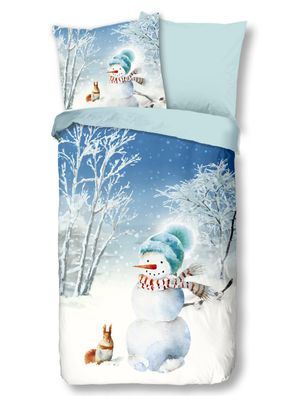 Good Morning Kids Flanell Bettwäsche 135x200 Cold Winter Schneemann kalt blau 6939