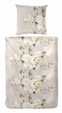 Westminster Feinbiber Bettwäsche 155x220 Blumen Rosen silber natur 173090-81