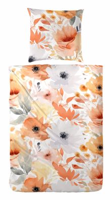 Westminster Feinbiber Bettwäsche 155x220 Blüten weiß orange silber 173093-18