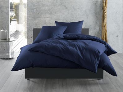 Zo! Home Mako-Satin Bettwäsche 155x220 cm Satinado uni Navy Blue dunkelblau