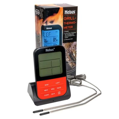 Mebus Funk Grillthermometer digital Grill Braten Fleisch Thermometer 2 Sonden