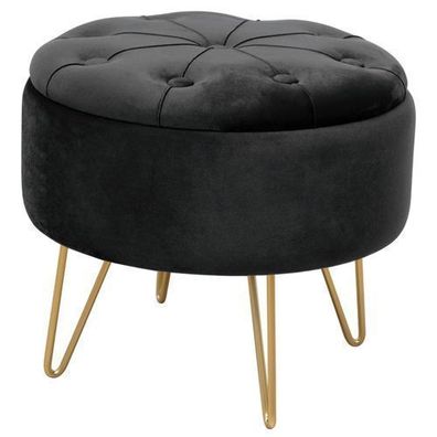 Pouf AKORD CARO aus Samtstoff mit Stauraum in Schwarz Durchmesser 38 cm Höhe 33 cm