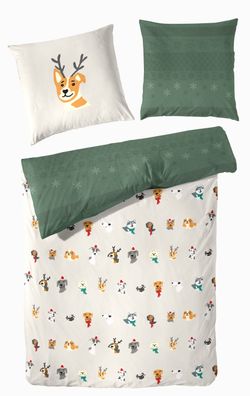 Westminster Feinbiber Bettwäsche 155x220 Christmas Hunde Wende grün173203-75
