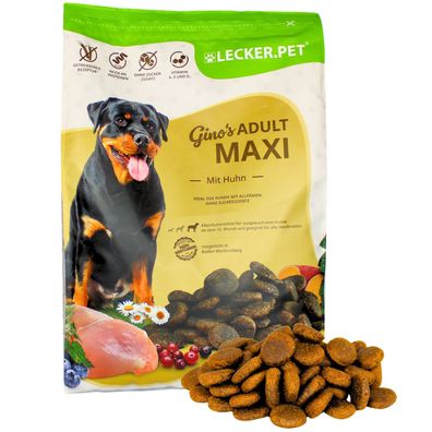 4 - 12 kg Lecker. Pet® Gino's Adult Maxi mit Huhn Hundefutter Trockenfutter Vollnah