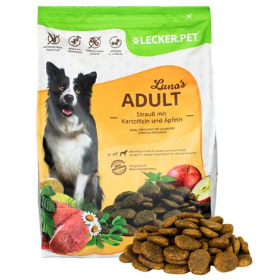 4 - 12 kg Lecker. Pet® Luna's Adult Strauß mit Kartoffel & Apfel Hundefutter Trocke