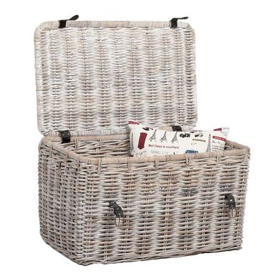 Rattan Truhe RESSY White Wash ca.80cm Couchtisch Wohnzimmertisch Handarbeit Kiste