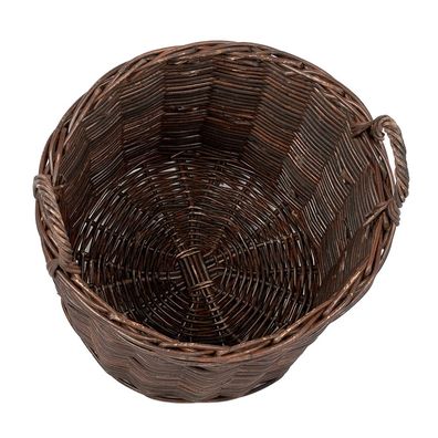 Rattankorb BAKUL rund Natural Brown ca. D40cm mit Griffen Aufbewahrungskorb Korb