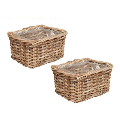 2tlg. Pflanzkorb-Set VERONA-Rechteckig ca. L25cm Rattan Blumenkasten Übertopf