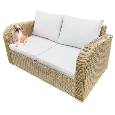 2er Lounge Sofa VITA in Natural rundes Polyrattan Gartenmöbel Couch Gartensofa