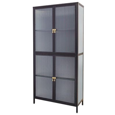 Moderner Vitrinen-Schrank TRIADO 180cm schwarz gold Metall Riffelglas