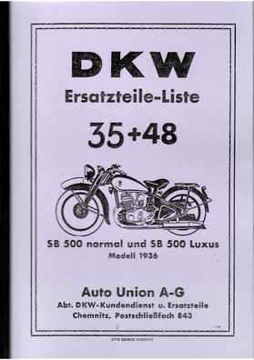 DKW Ersatzteilliste 35 + 48 SB 500 normal, SB 500 Luxus, Motorrad, Oldtimer