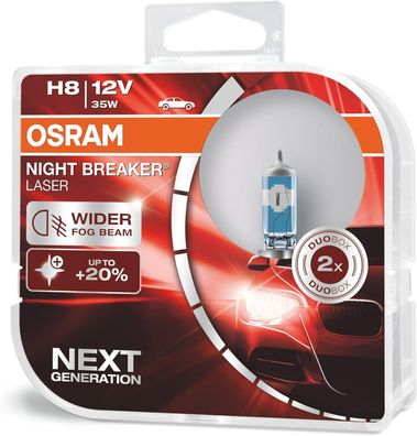 OSRAM NIGHT Breaker LASER H8, + 150% mehr Helligkeit, Halogen-Scheinwerferlampe